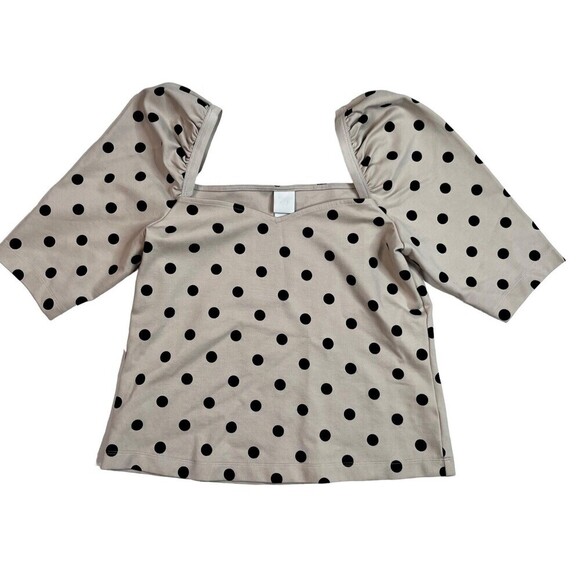 H&M Women's Cropped Light Taupe Black Polka Dot Stretch Form Fitting Top Size M - Picture 7 of 7